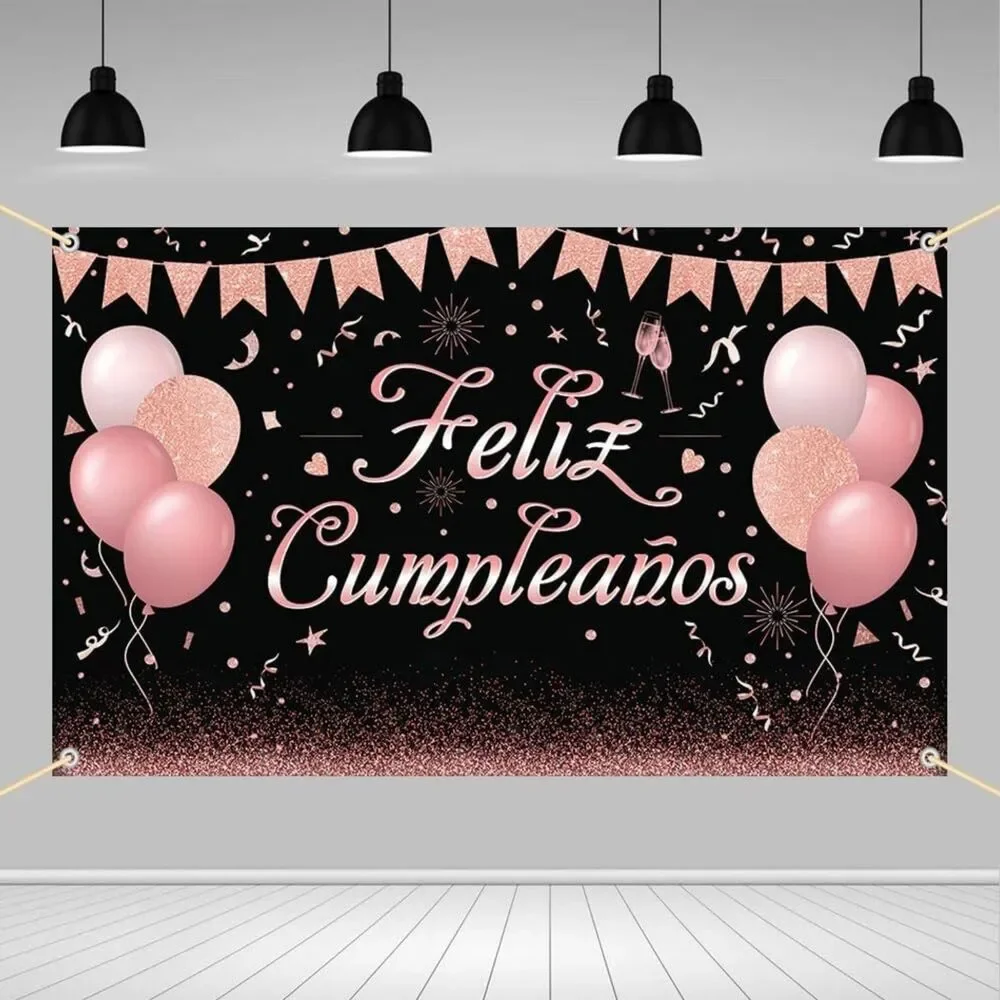 Feliz Cumpleaños - Photography Background Rose Gold Glitter Banner 70.8